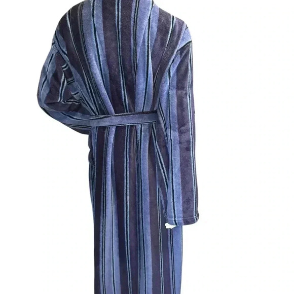 Vintage 80s 90s Stafford Robe One Size Striped Belted House Blue. - Picture 8 of 9